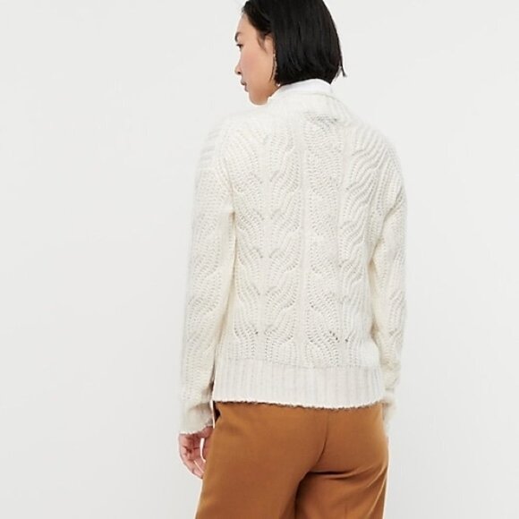 J‎ Crew Pointelle Cable Mock Neck Sweater Creamy White Large Super Soft - Picture 1 of 10